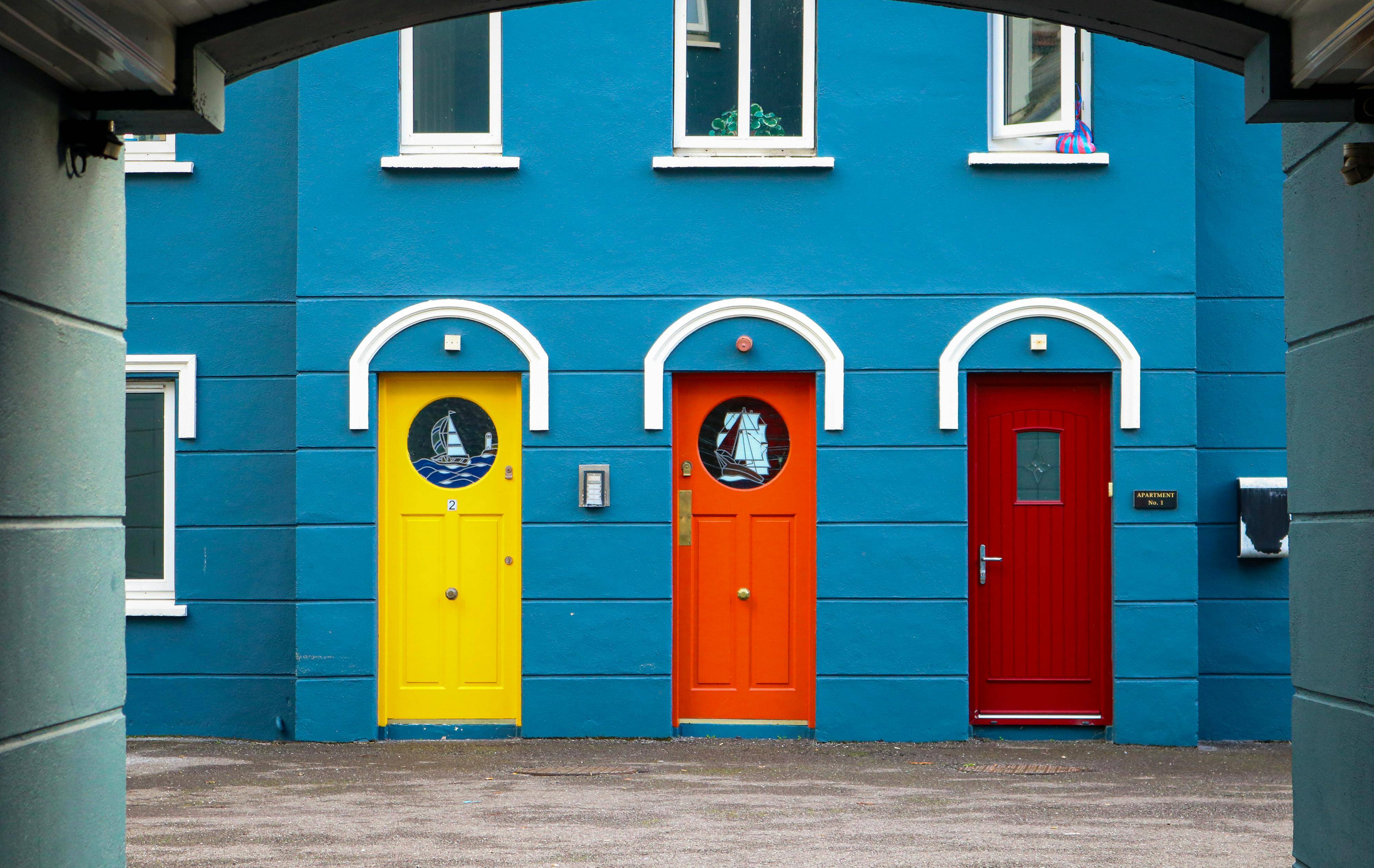 Three colorful doors