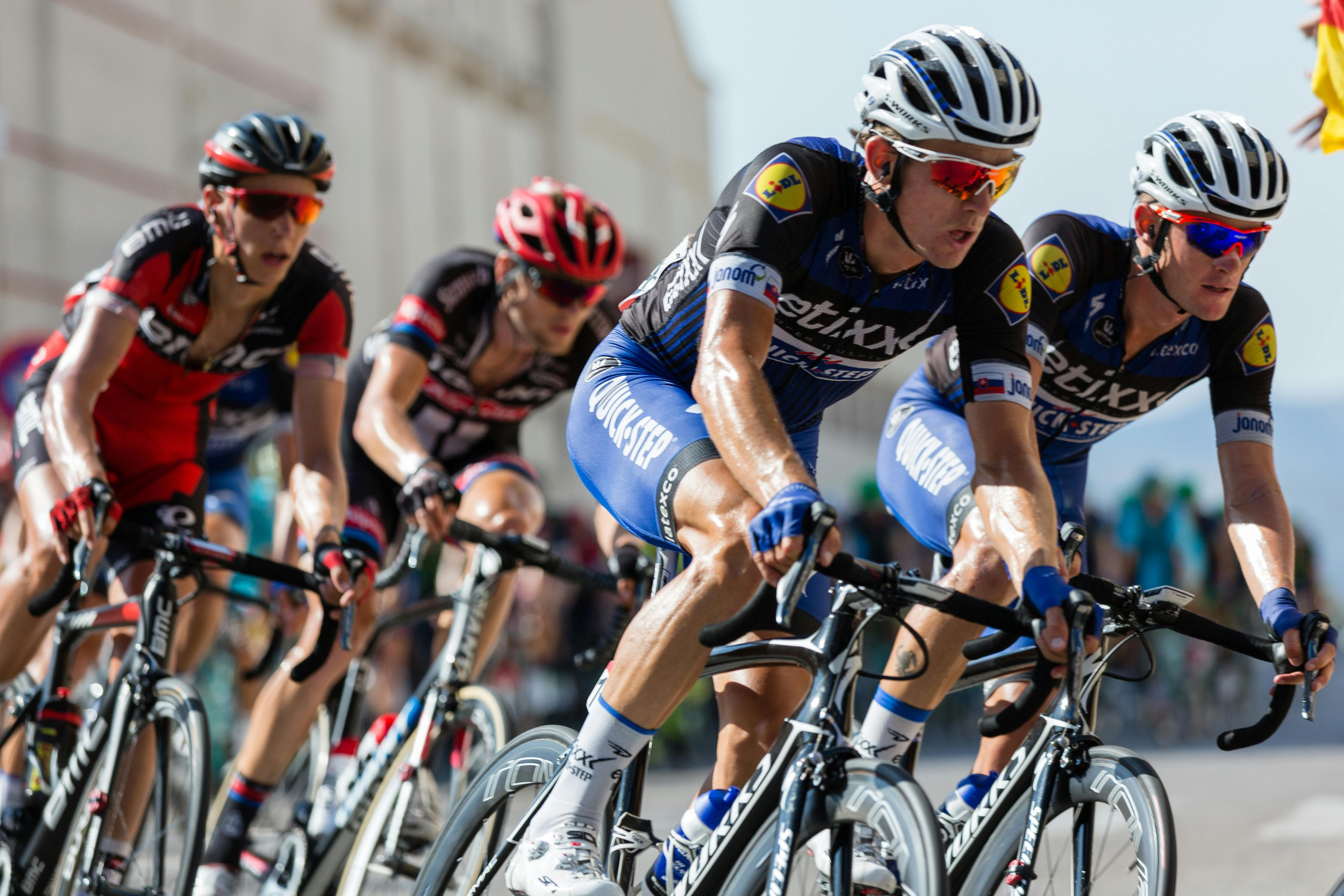Cyclists racing by